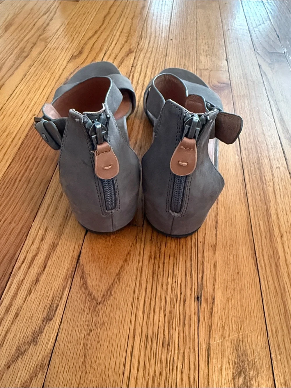 gentle souls Gray Nubuck Wedge Sandals with Ankle Buckle